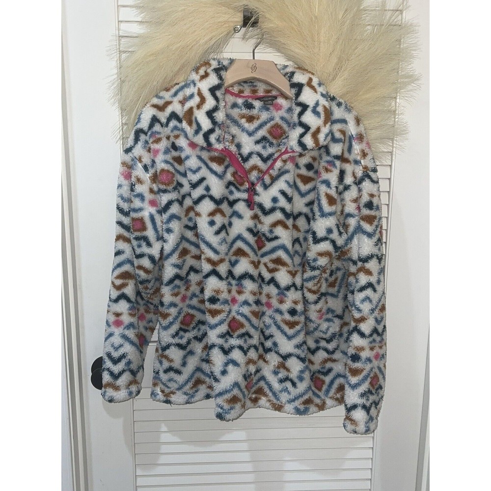 Eddie Bauer 3/4 Zip Fleece Aztek Tribal Pink And Blue Women's XXL Boho Hippie